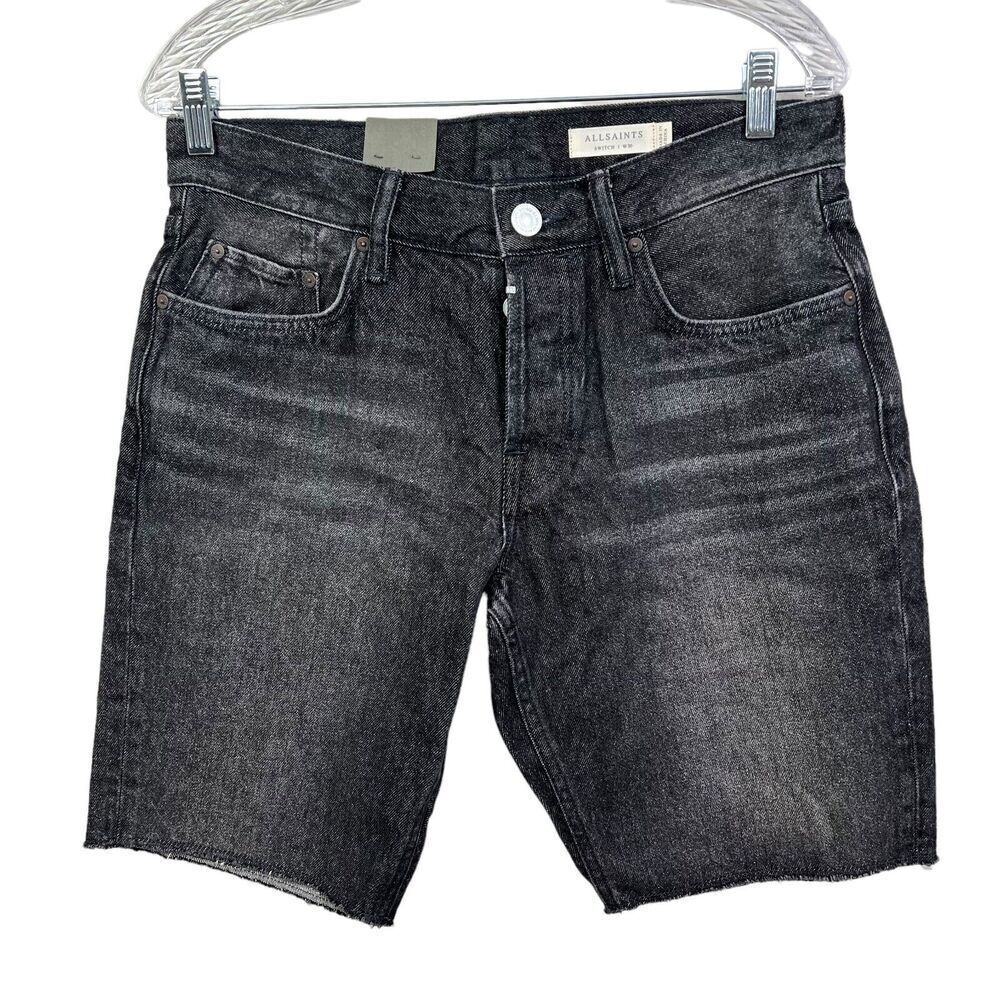 AllSaints Switch Jean Shorts Skinny Flat Front Raw Hem Button Fly Black Men W30*